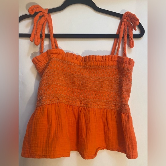 Free People Orange Smocked Tie Straps Tank Top Size XS - Picture 2 of 7